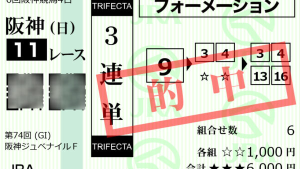 阪神ＪＦ GⅠ 1,784,600円 的中